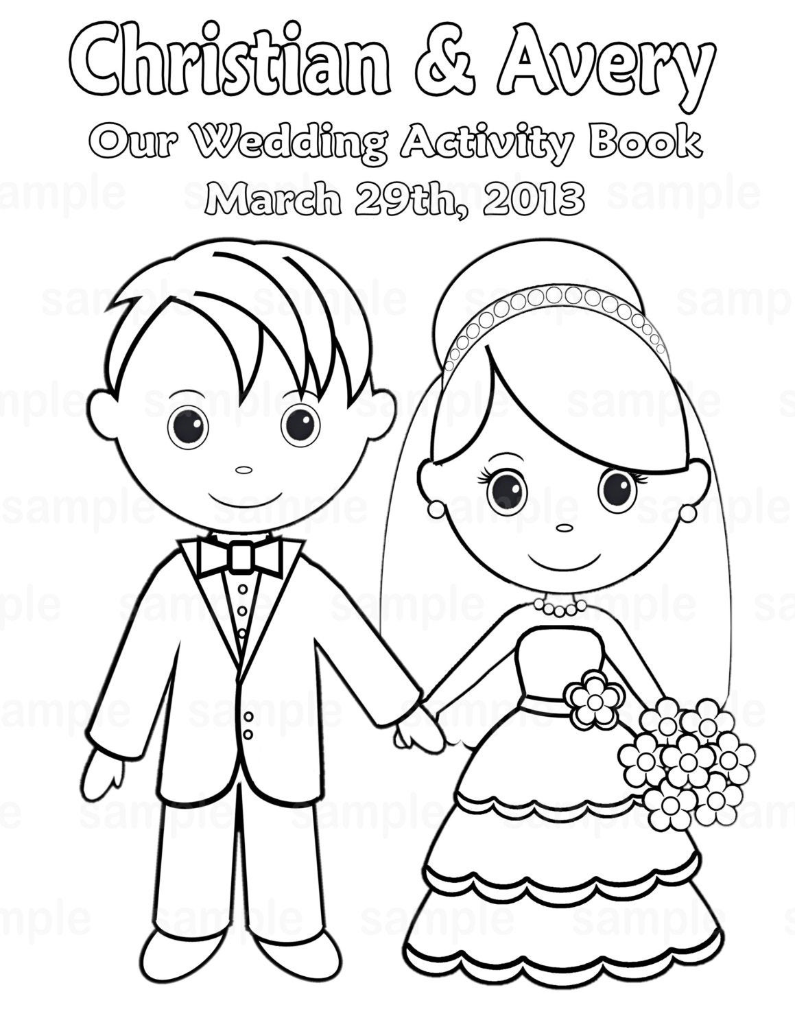 Wedding Coloring Book Pages
 Printable Personalized Wedding coloring activity by
