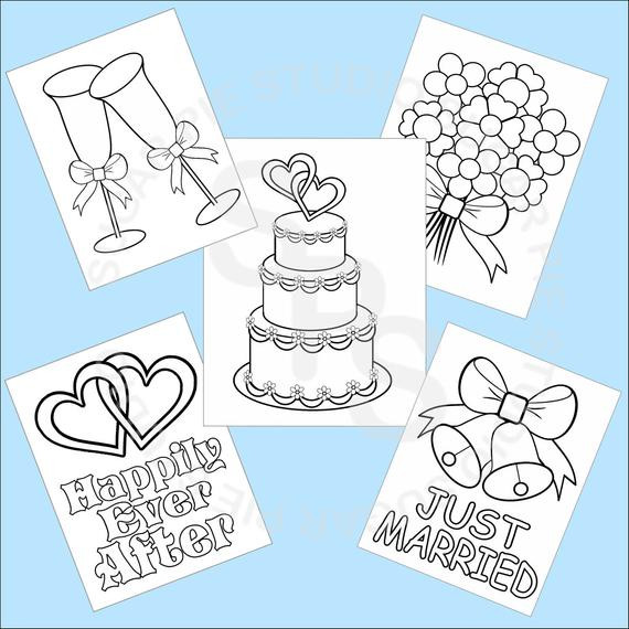 Wedding Coloring Book Pages
 5 Printable Wedding Favor Kids coloring pages PDF or JPEG file