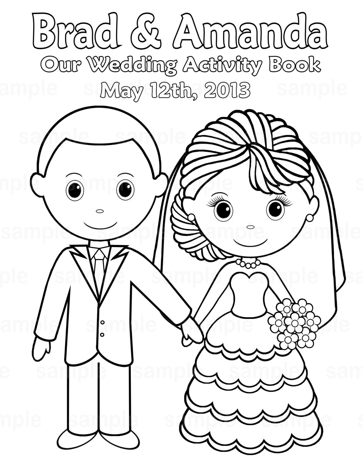 Wedding Coloring Book Pages
 Printable Personalized Wedding coloring activity by