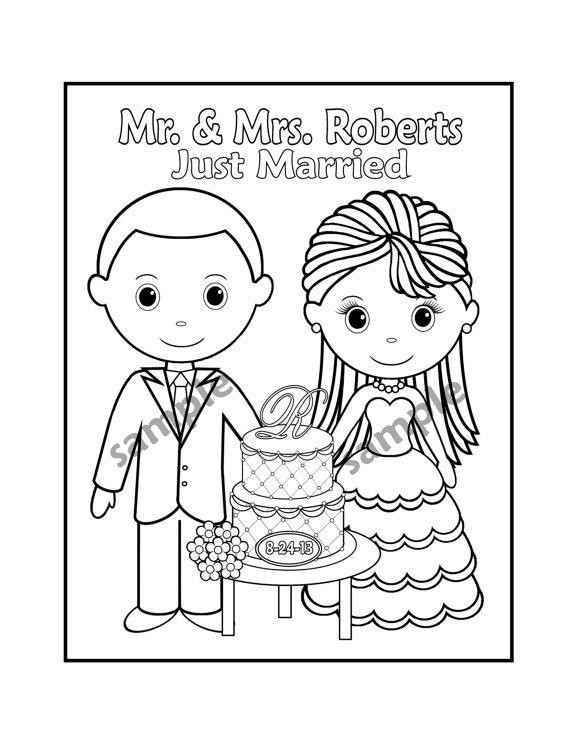 Wedding Coloring Page
 Printable Personalized Wedding coloring activity book Favor
