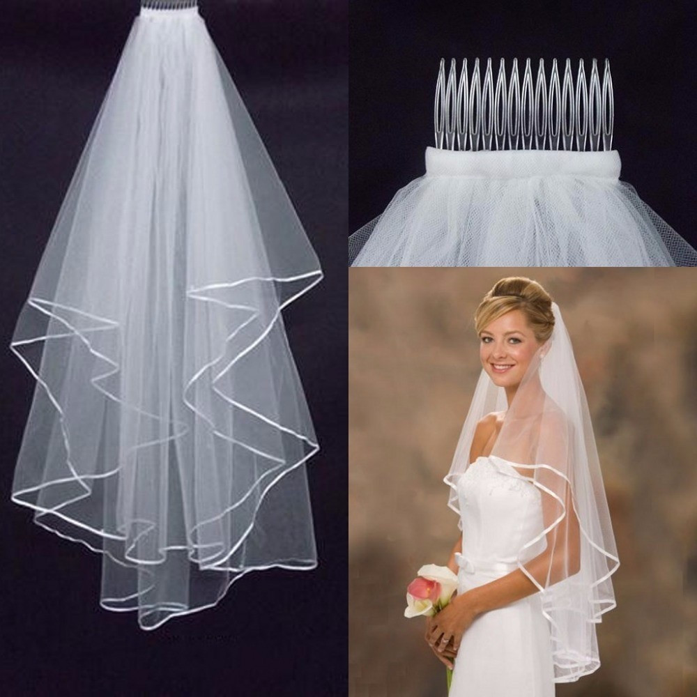 Wedding Dress And Veil
 Aliexpress Buy Simple Tulle White Ivory Two Layers