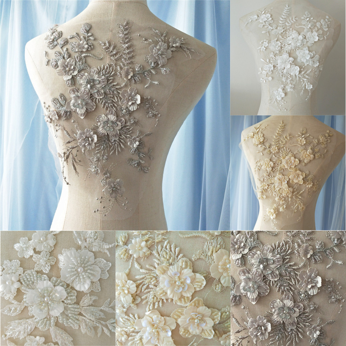 Wedding Dress Fabric
 Wedding Dress 3D Fabric Flowers Pearl Beads Lace Sew on