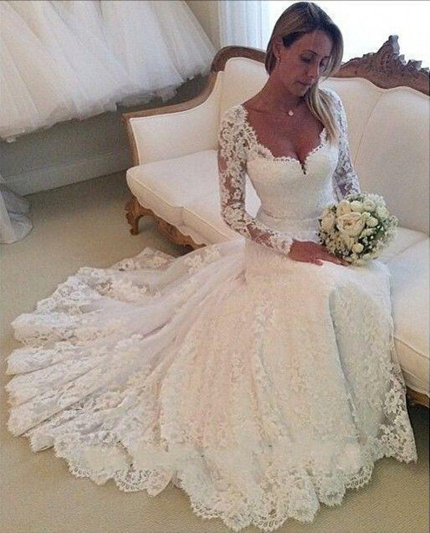Wedding Dress With Lace Sleeves
 Aliexpress Buy 2015 Lace Wedding Dresses Long