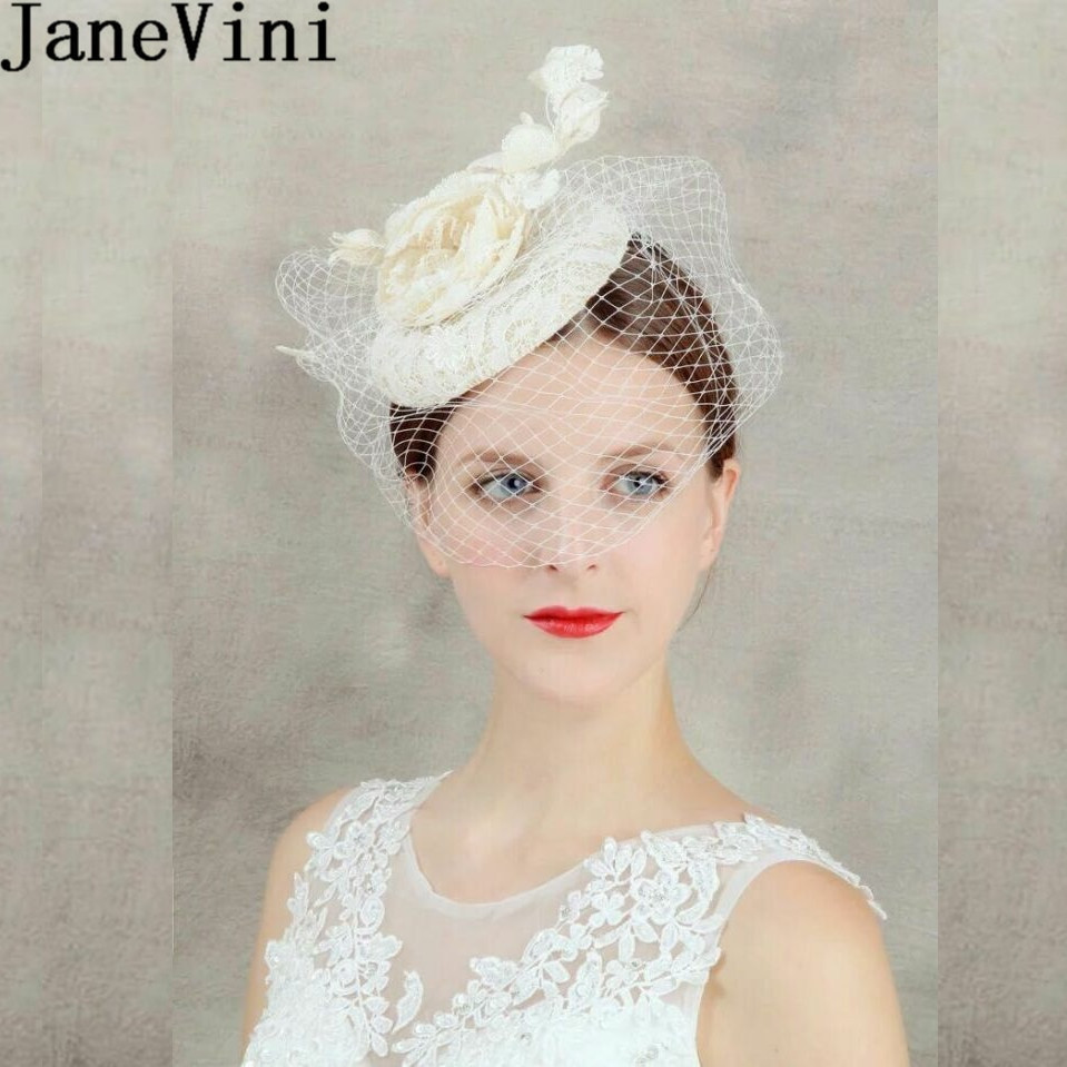 Wedding Face Veil
 JaneVini Vintage Women Lace Wedding Hat Flowers Mesh Face