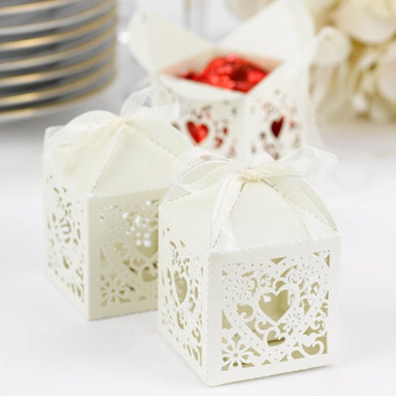 Wedding Favors Etsy
 Items similar to Ivory Decorative Wedding Favor Boxes Pkg