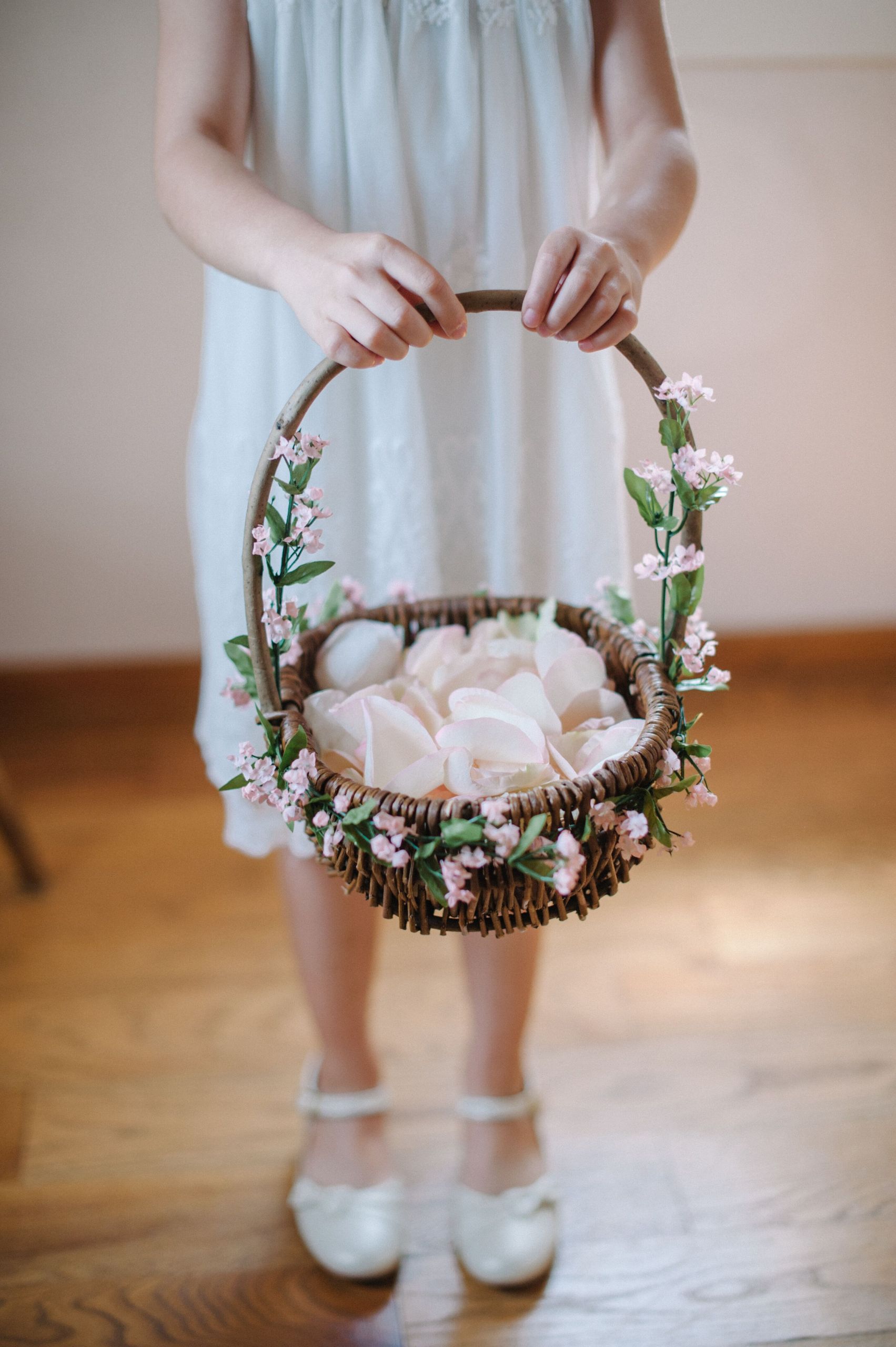 Wedding Flower Girl Basket
 Flower Girl Basket With Pink Flowers