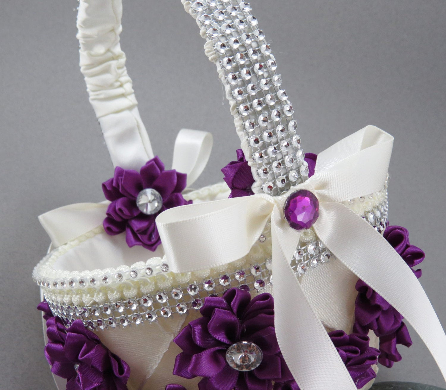 Wedding Flower Girl Basket
 Purple flower girl basket wedding basketrhinestone