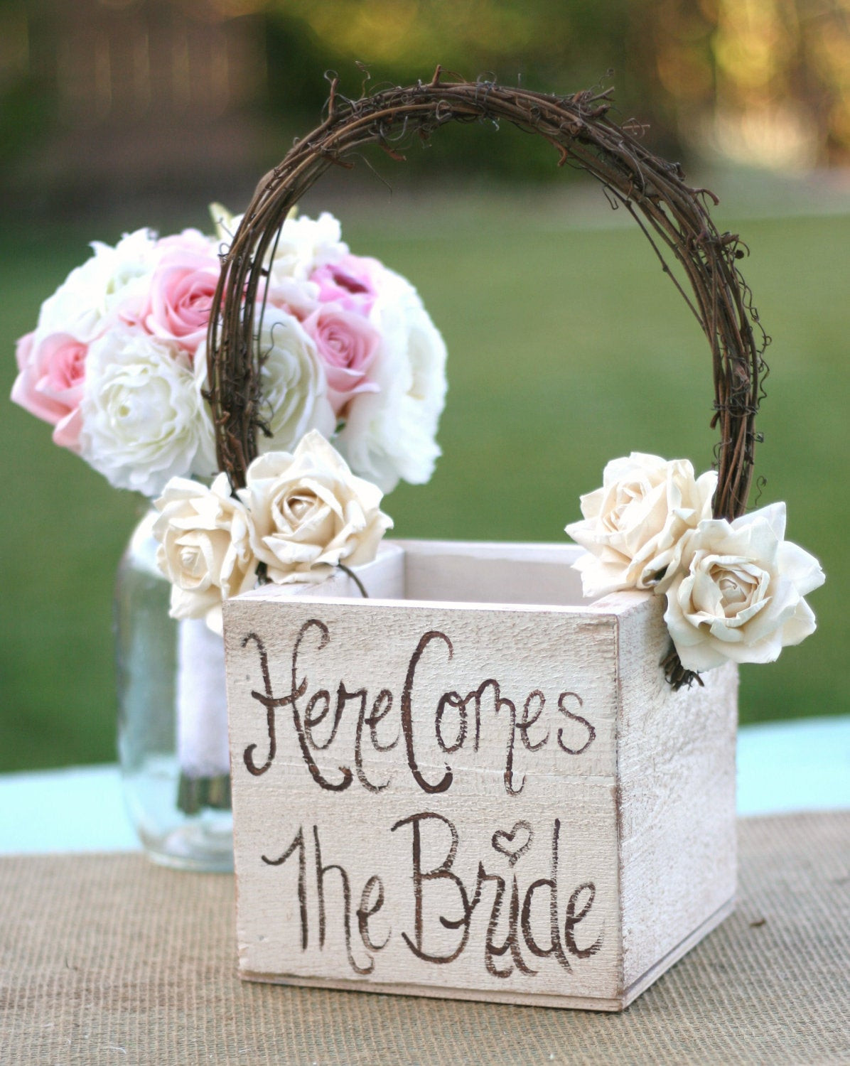 Wedding Flower Girl Basket
 Shabby Chic Flower Girl Basket Rustic Wedding Decor Here es