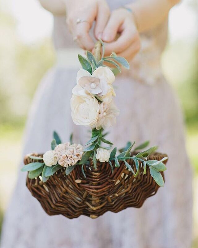 Wedding Flower Girl Basket
 Flower girl with basket of silk white rose petals