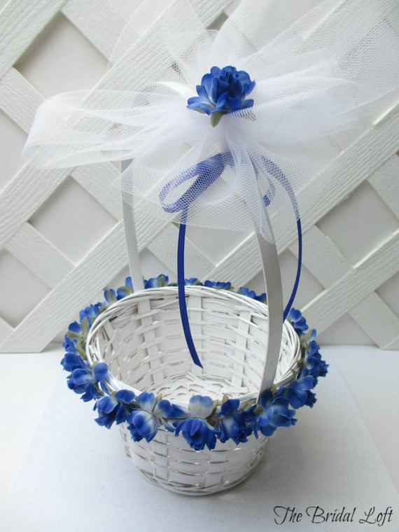 Wedding Flower Girl Basket
 Items similar to Royal Blue Rose Flower Girl Basket