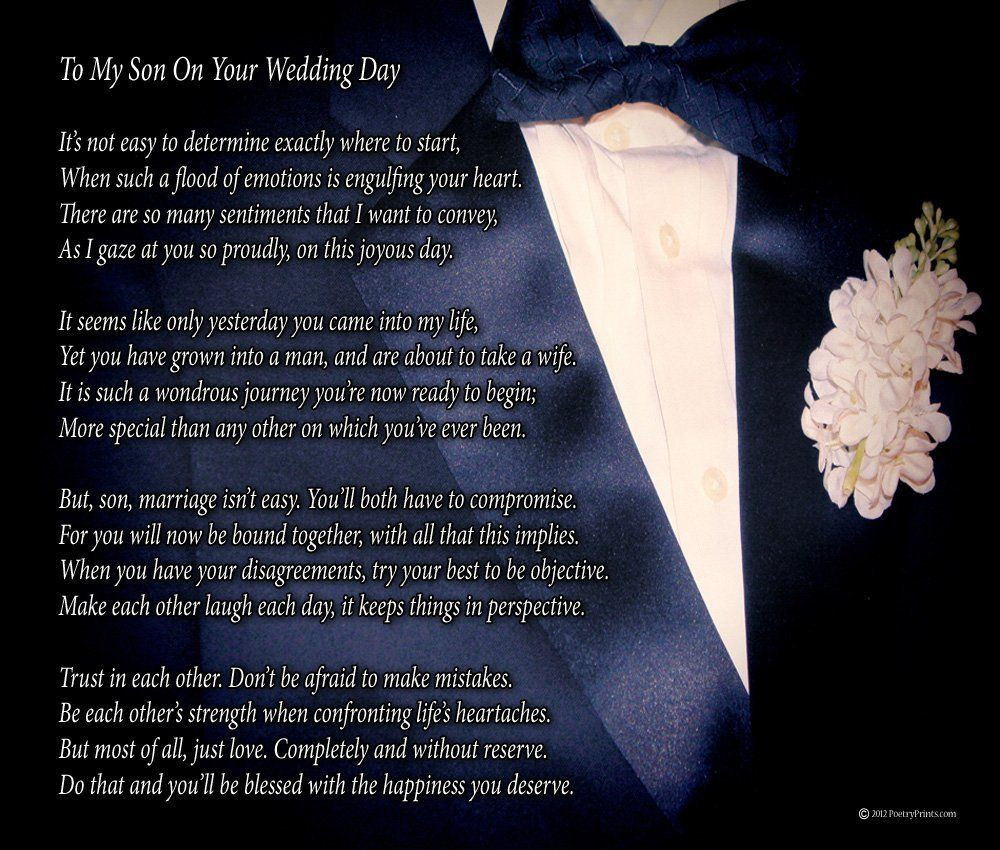 Wedding Gift Ideas For Son
 To My Son Your Wedding Day e Parent Poem Print