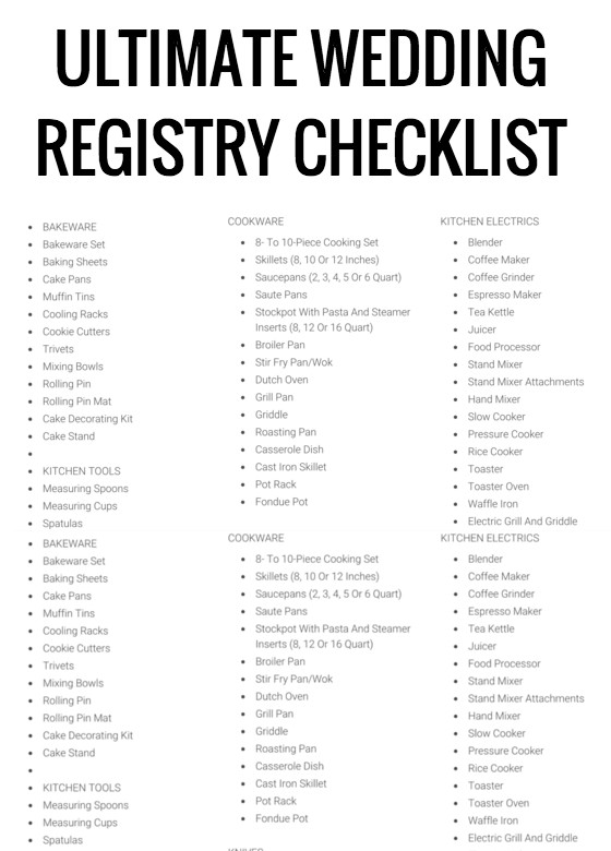 Wedding Gift Registry
 wedding registry checklist