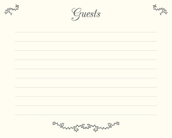 Wedding Guest Book Pages Template
 Wedding Guest Book Pages Printable File Guests Template