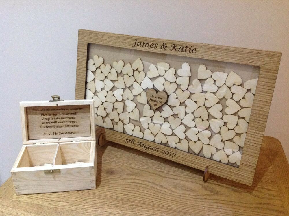 Wedding Guest Book Picture Frames
 Personalised drop box Oak frame Wedding Guest Book