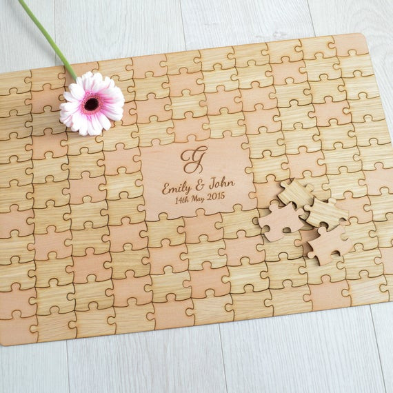 Wedding Guest Book Puzzle
 Personalised Wooden Wedding Jigsaw Puzzle Piece Guestbook
