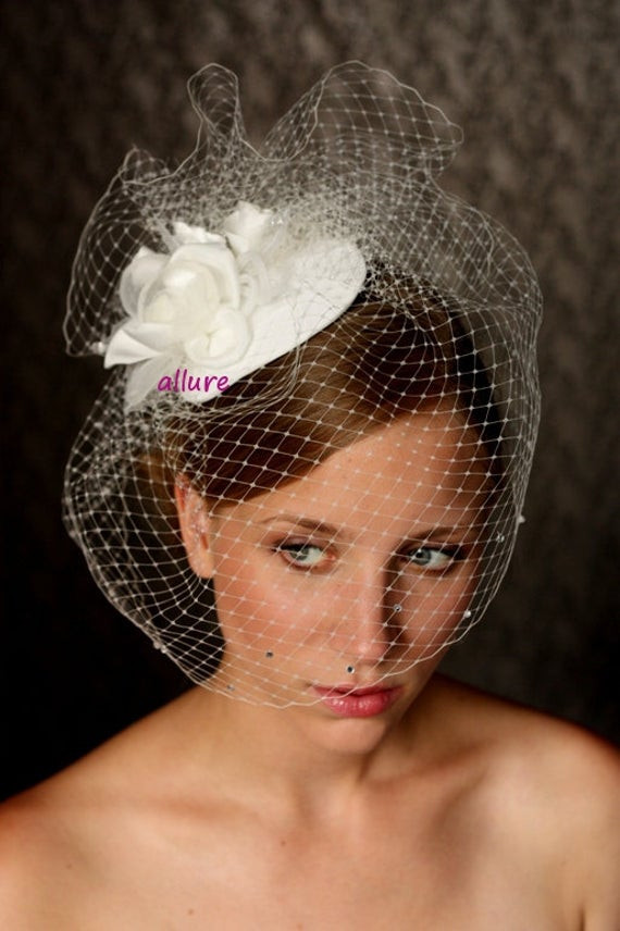Wedding Hat Veil
 Wedding vintage style BIRD CAGE VEIL wedding hat by klaxonek