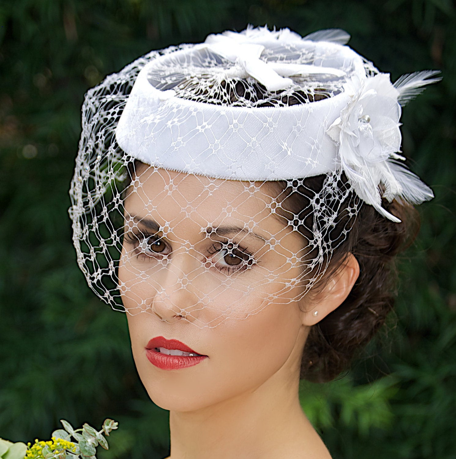 Wedding Hat Veil
 SALE White bridal hat veil hat Bridal Head Piece Birdcage