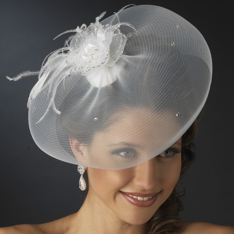 Wedding Hat Veil
 Feather Fascinator and Wedding Hat Veil Elegant Bridal