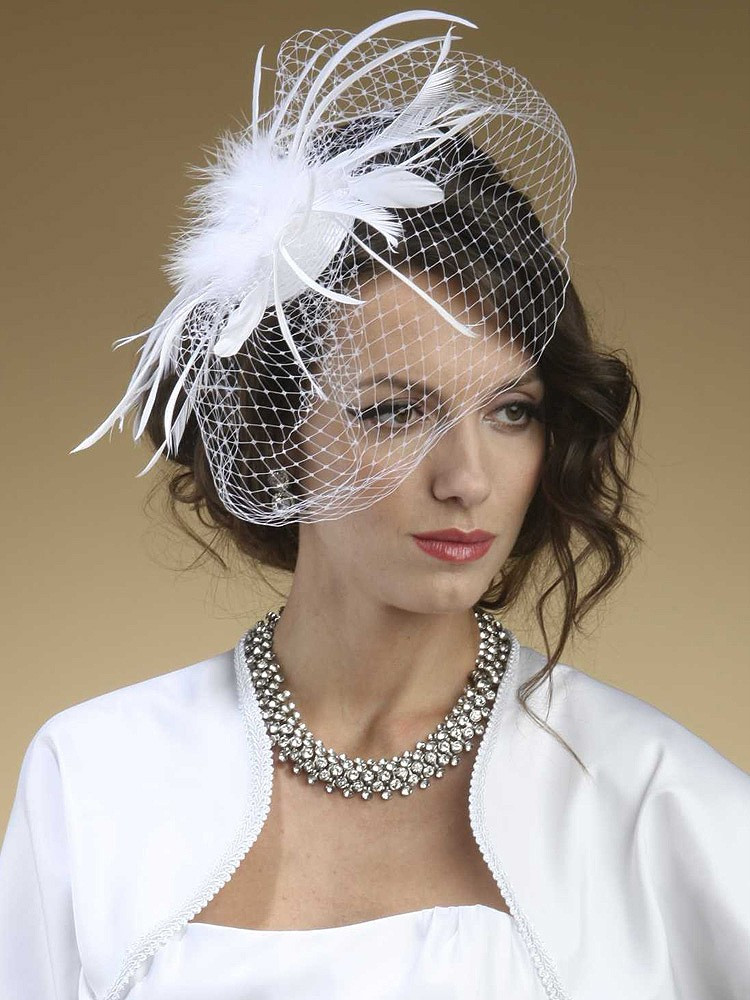 Wedding Hat Veil
 Marabou Feather Bridal Hat with French Net Veil