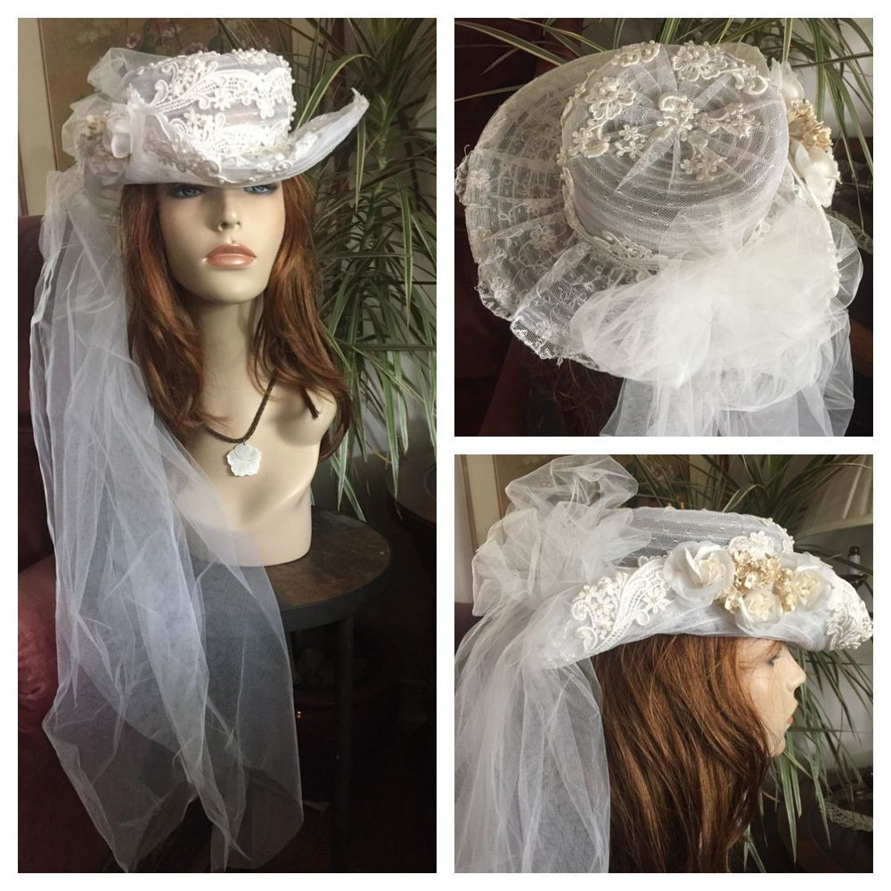 Wedding Hat Veil
 VTG Bride White Wedding Hat with Veil