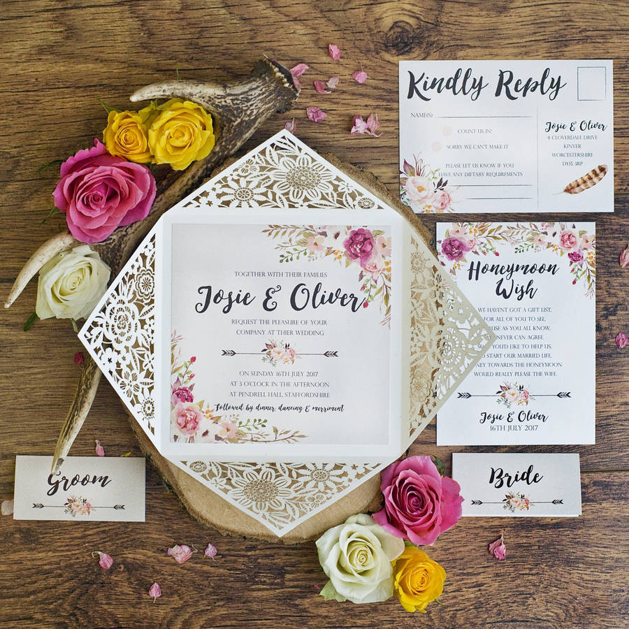 Wedding Invitation Designer
 peony floral design laser cut wedding invitation by peach