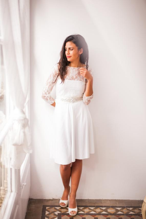 Wedding Reception Gowns
 Short wedding dress with sleeves lace wedding reception