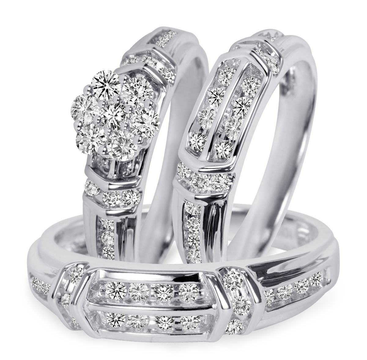 Wedding Ring Sets For Him And Her White Gold
 1 1 10 Carat T W Diamond Trio Matching Wedding Ring Set