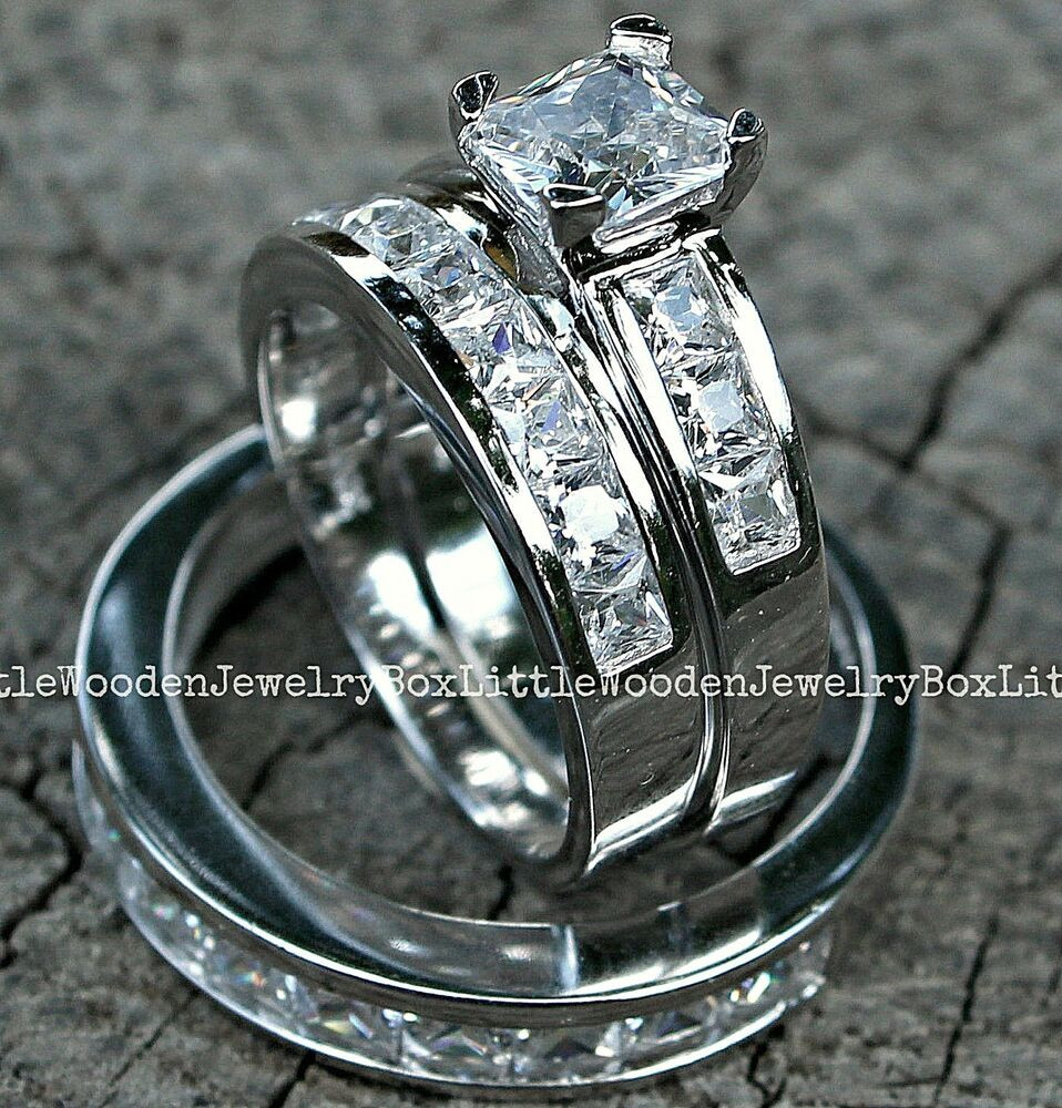 Wedding Ring Sets For Him And Her White Gold
 His and Hers 925 Sterling Silver 14k White Gold Engagement