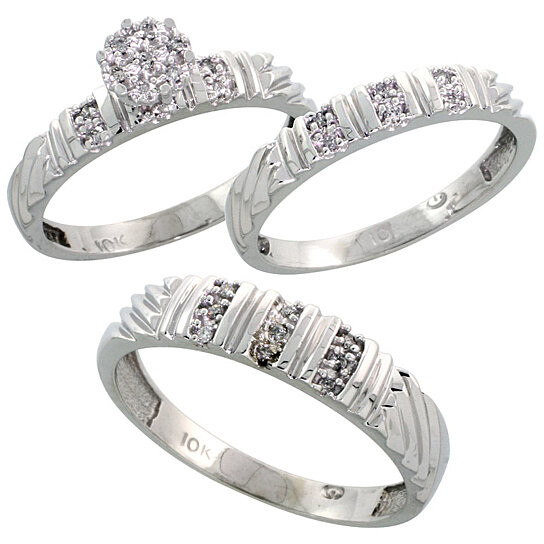 Wedding Ring Sets For Him And Her White Gold
 Buy 10k White Gold Diamond Trio Engagement Wedding Ring
