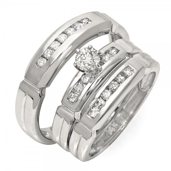 Wedding Ring Sets For Him And Her White Gold
 Luxurious Trio Marriage Rings Half Carat Round Cut Diamond