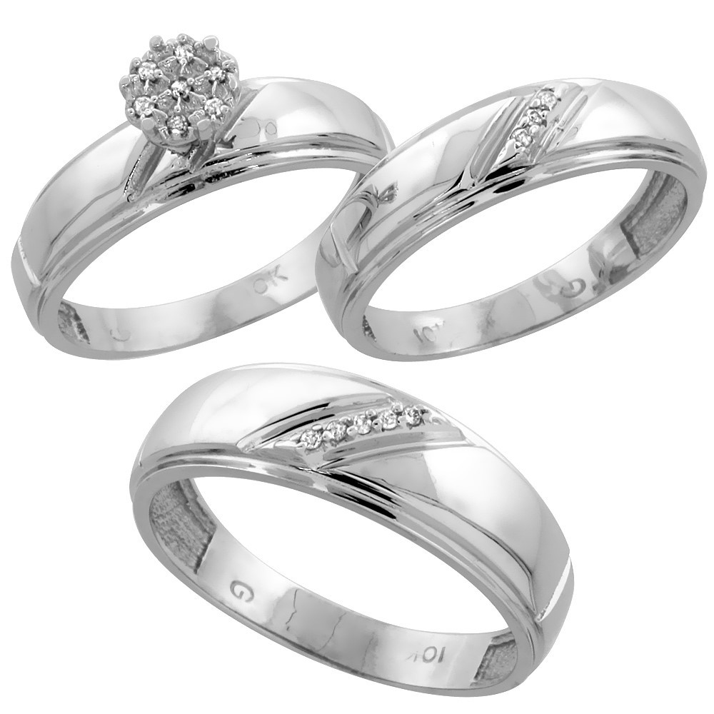 Wedding Ring Sets For Him And Her White Gold
 10k White Gold Diamond Trio Engagement Wedding Ring Set