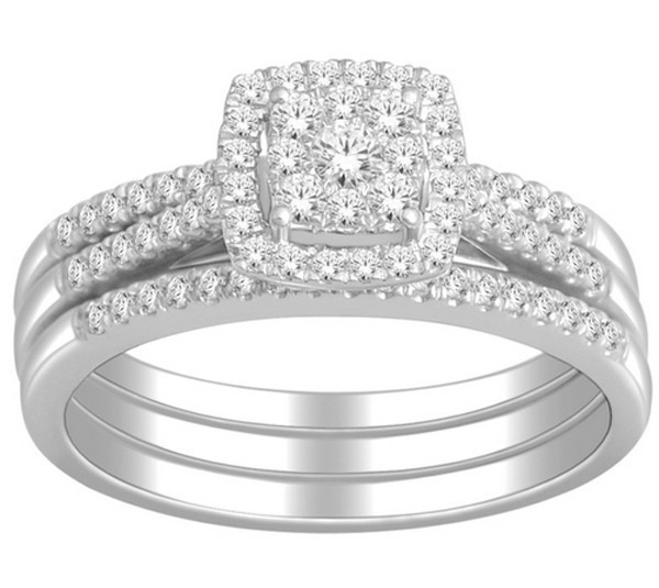 Wedding Ring Sets For Him And Her White Gold
 1 Carat Trio Wedding Ring Set for Her GIA Certified Round
