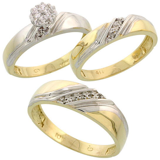 Wedding Ring Sets For Him And Her White Gold
 Buy 10k Yellow Gold Diamond Trio Engagement Wedding Ring