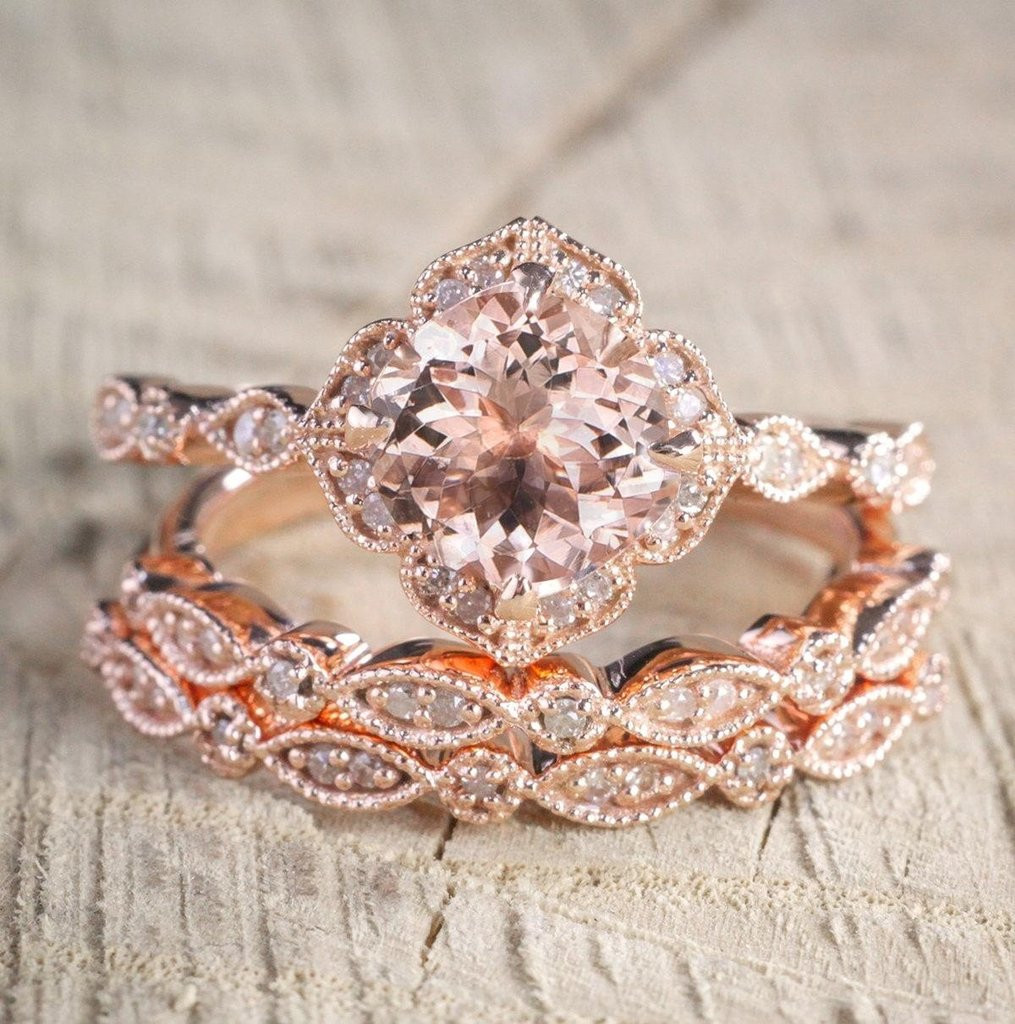 Wedding Ring Sets Rose Gold
 Limited Time Sale 2 25 carat Morganite Diamond Trio