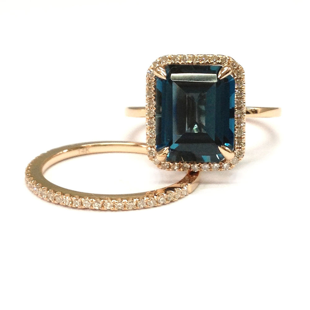 Wedding Ring Sets Rose Gold
 Topaz Wedding Ring Sets 8x10mm London Blue Diamond