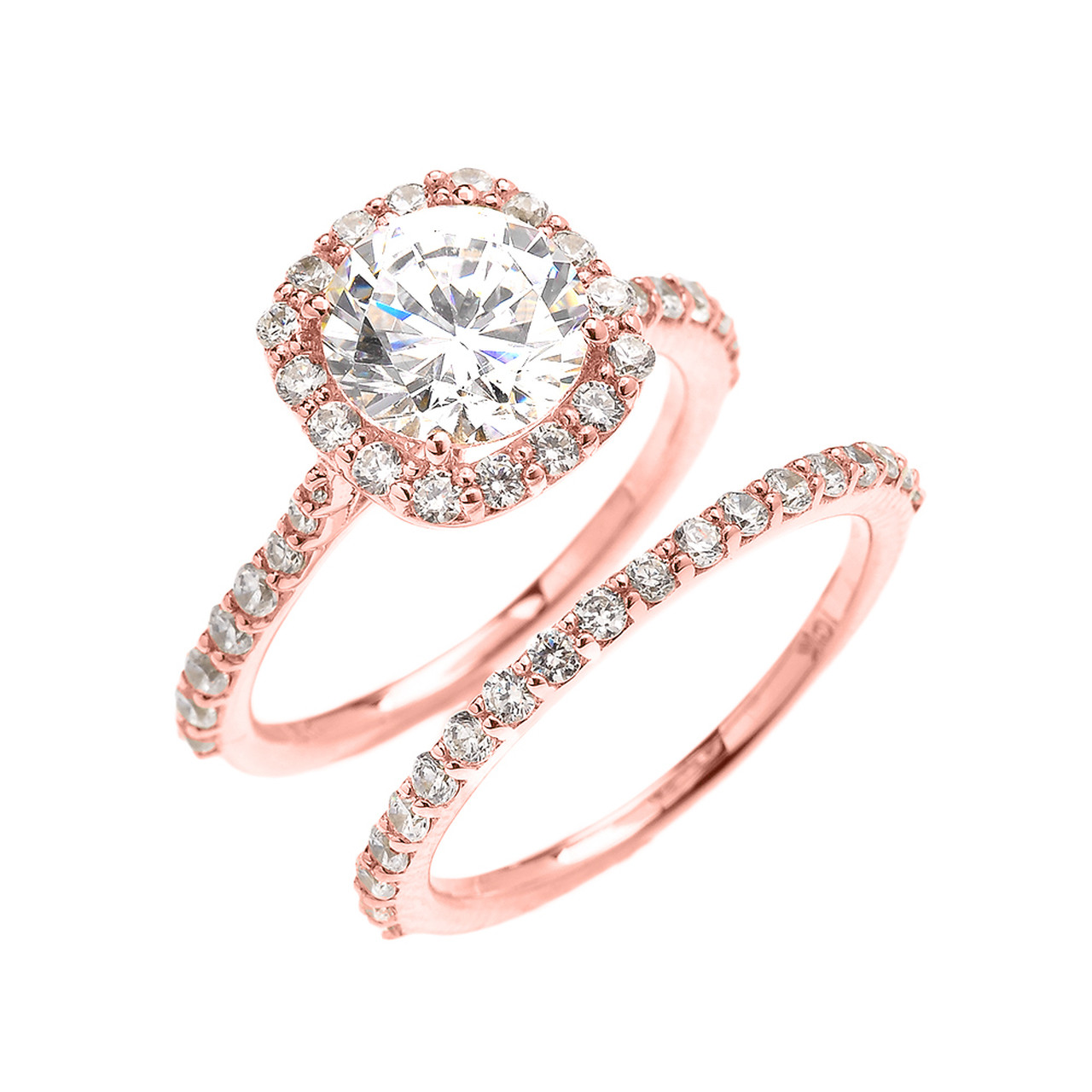 Wedding Ring Sets Rose Gold
 Beautiful Dainty Rose Gold 3 Carat Halo Solitaire CZ