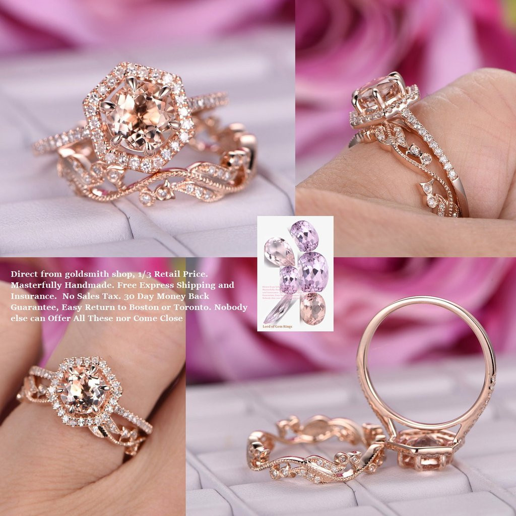 Wedding Ring Sets Rose Gold
 $799 Round Morganite Engagement Ring Sets Floral Wedding