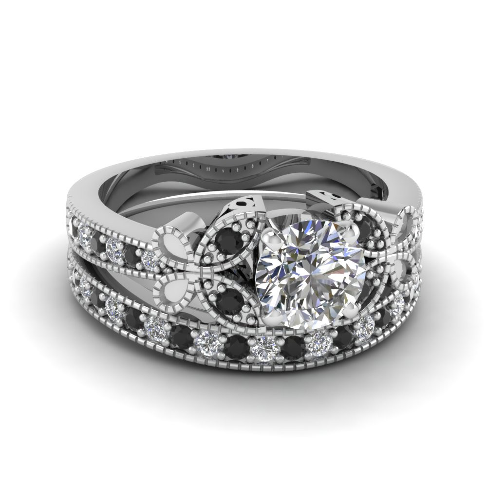 Wedding Rings Black Diamond
 White Gold Round White Diamond Engagement Wedding Ring