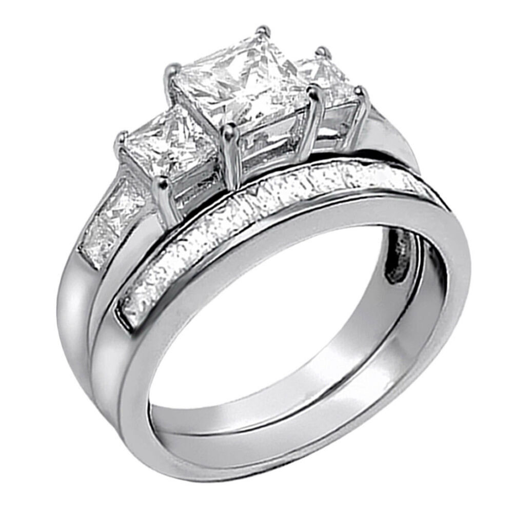 Wedding Rings Com
 2 PCS Women Princess Cut 925 Sterling Silver Wedding
