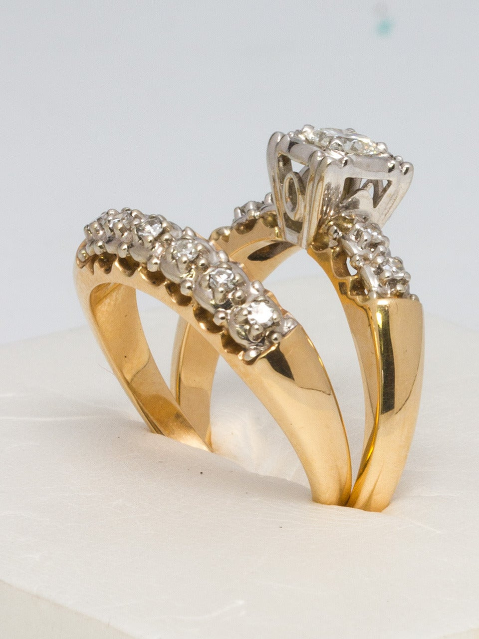 Wedding Rings Com
 1950s Yellow Gold and Diamond Wedding Ring Set For Sale at