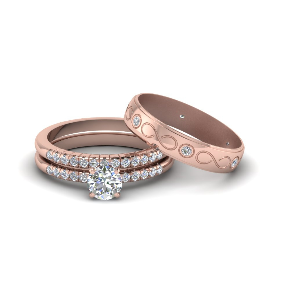 Wedding Rings For Him And Her Matching
 Round Cut Daimond Trio Matching Wedding Set For Him And
