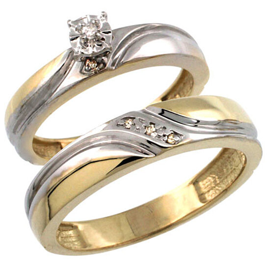 Wedding Rings Sets For Him And Her
 Buy Gold Plated Sterling Silver 2 Piece Diamond Wedding
