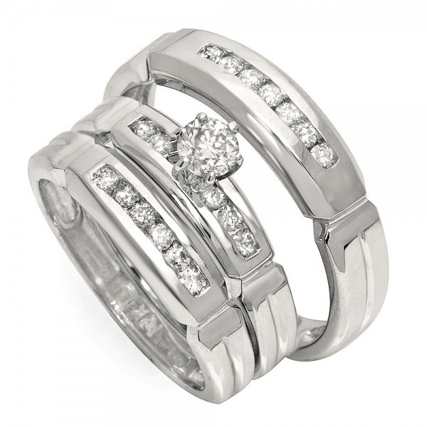 Wedding Rings Sets For Him And Her
 Luxurious Trio Marriage Rings Half Carat Round Cut Diamond