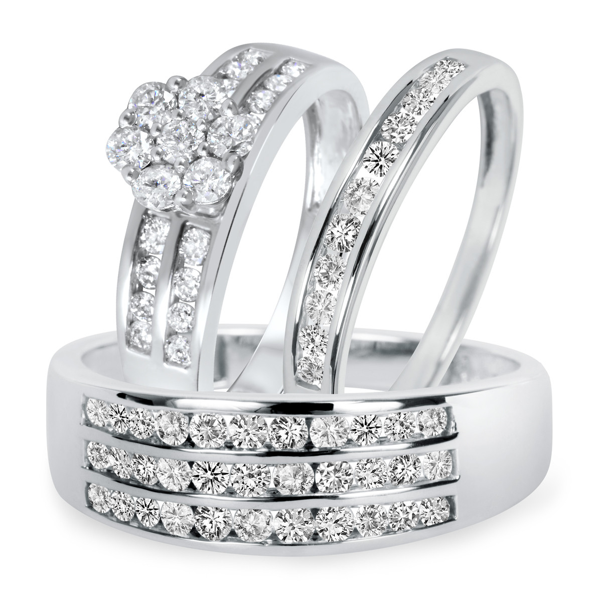 Wedding Rings Trio
 1 1 2 CT T W Diamond Trio Matching Wedding Ring Set 14K