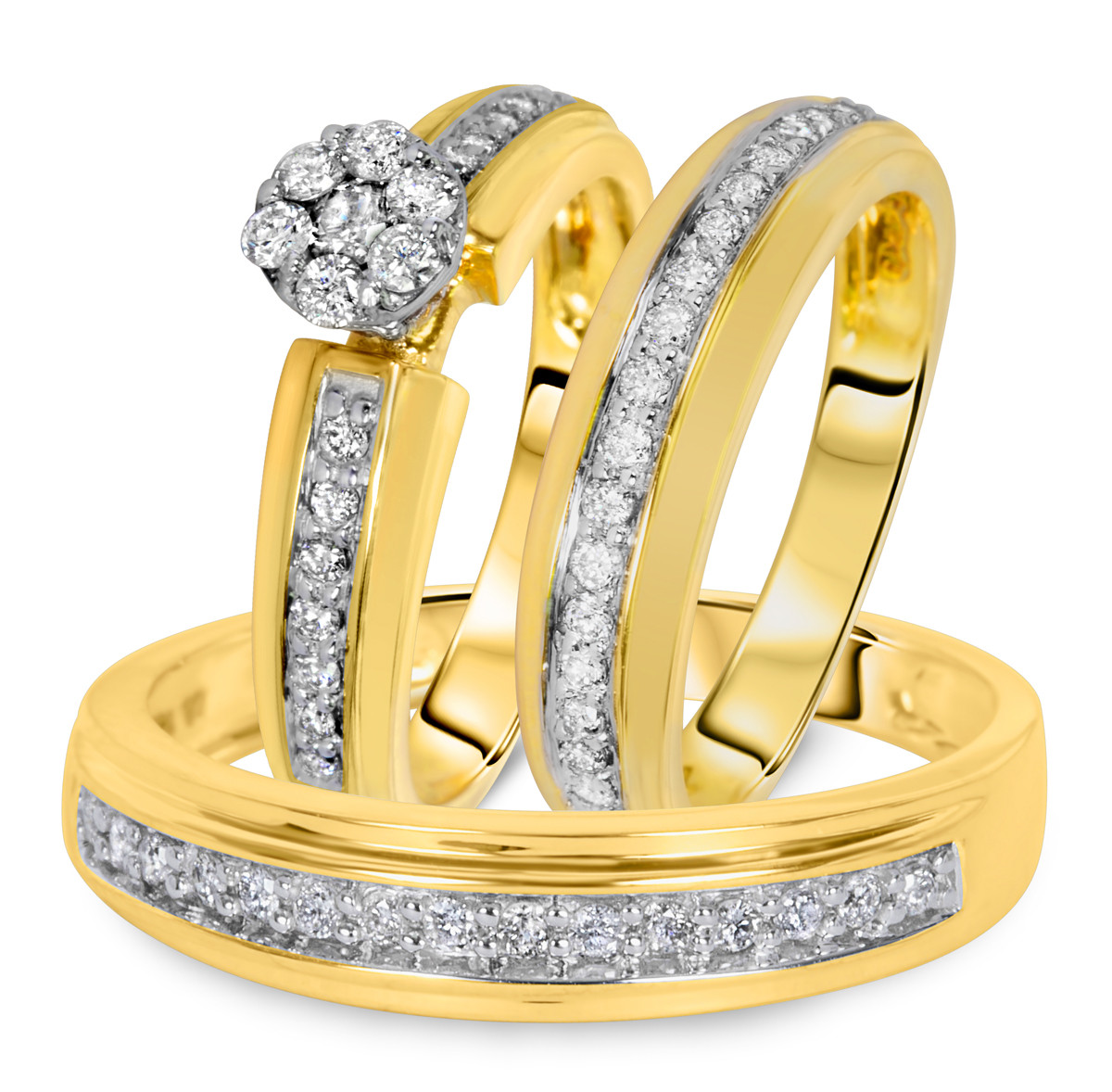 Wedding Rings Trio
 3 4 Carat Diamond Trio Wedding Ring Set 14k Yellow Gold