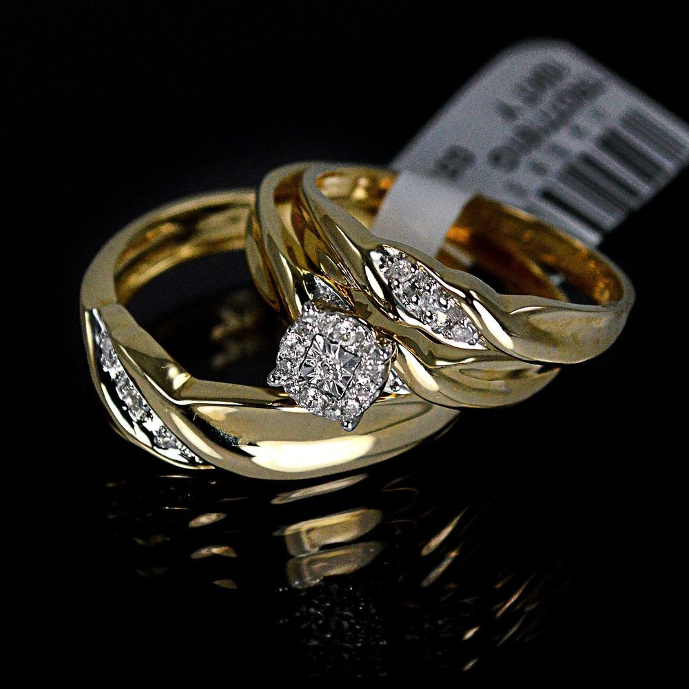 Wedding Rings Trio
 Men s La s Yellow 10K Gold Real Genuine Diamond Ring