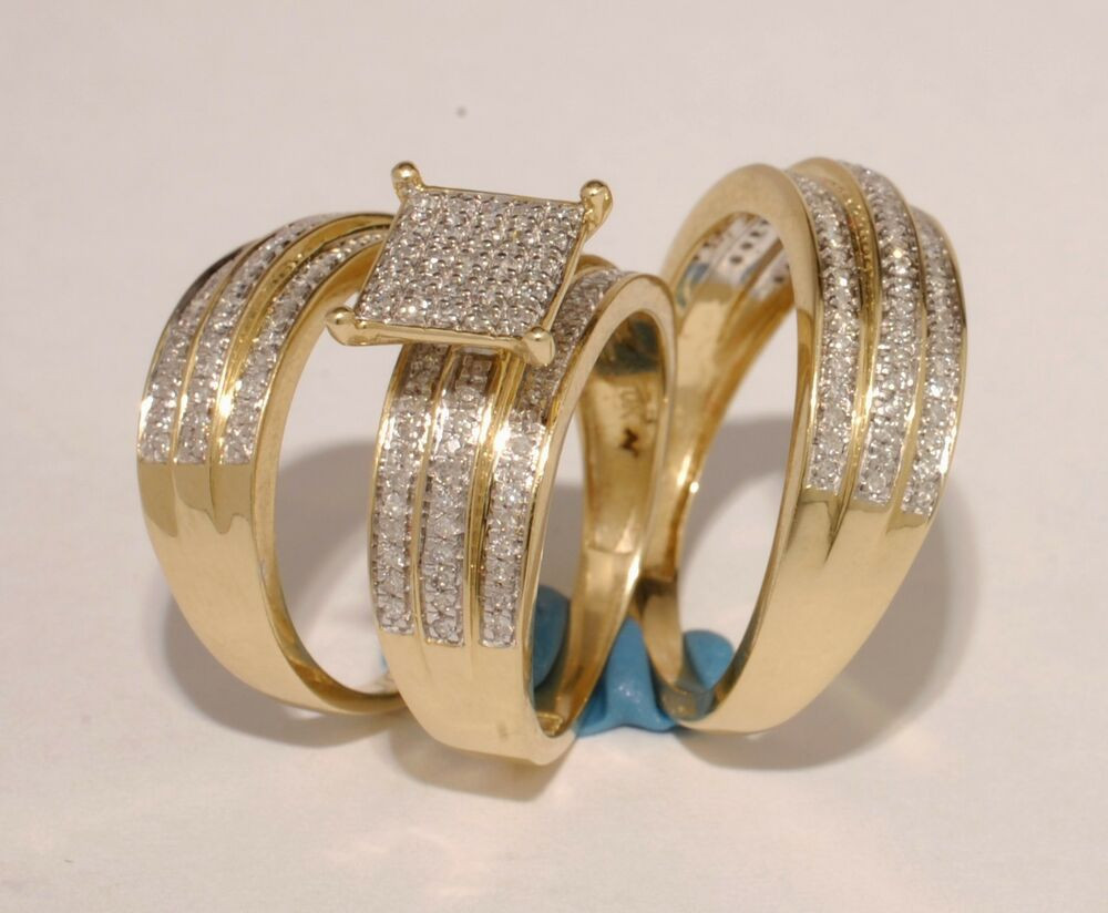 Wedding Rings Trio
 Gold & Diamond Trio Bridal Ring Wedding & Engegement Bride