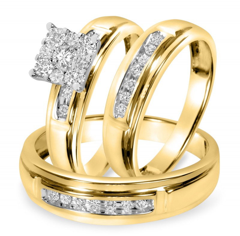 Wedding Rings Trio
 1 2 CT T W Diamond Trio Matching Wedding Ring Set 10K