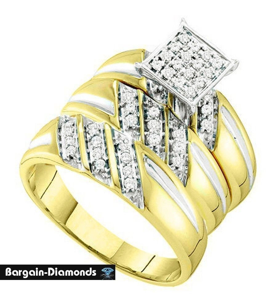 Wedding Rings Trio
 diamond 3 ring 29 carat 10K gold wedding band set bride