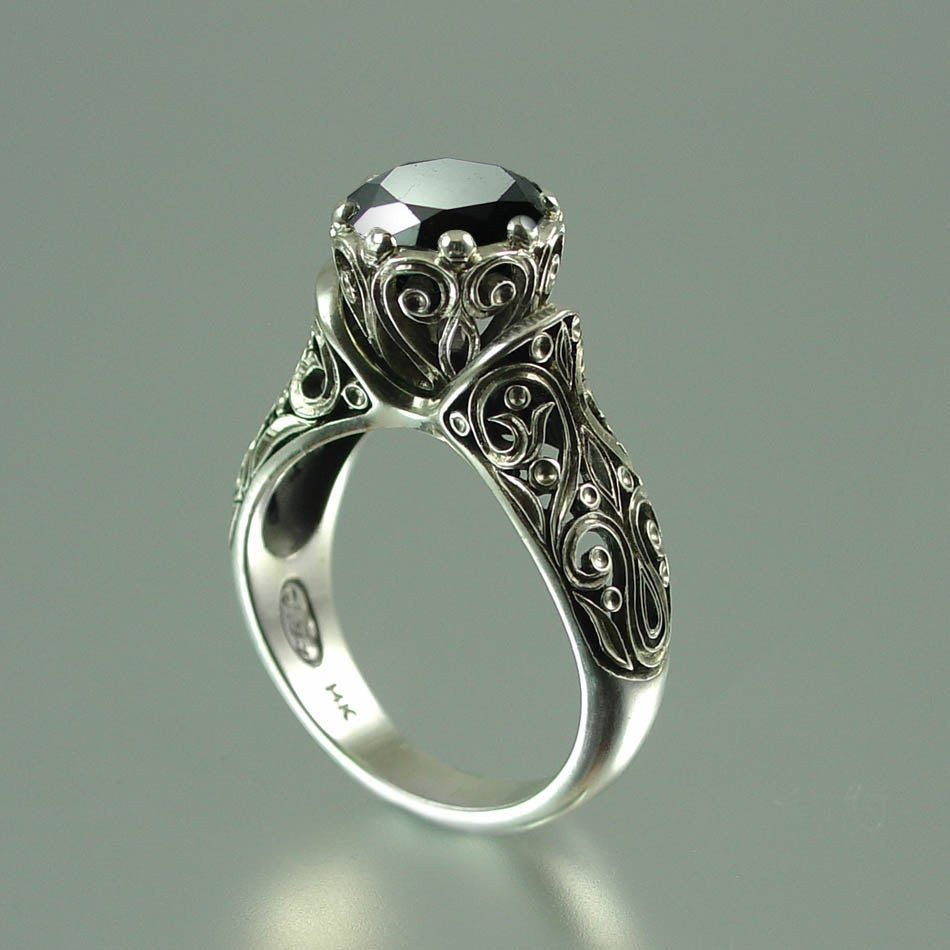 Wedding Rings With Black Diamonds
 The ENCHANTED PRINCESS Black Diamond 14k gold engagement ring
